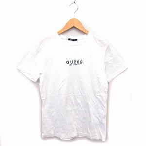 ゲス GUESS カットソー Tシャツ クルーネック コットン 綿 透け感 ロゴ刺繍 半袖 M 白 ホワイト /NT19 レディース