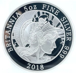 迫力の大型銀貨 初回発行100枚 最高鑑定 2018年 イギリス 美形のブリタニア NGC GEM PROOF 10ポンド 5オンス 直径65mm 専用ケース付