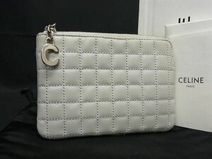 1円 CELINE セリーヌ レザー キルティング コインケース コインパース カードケース カード入れ マルチポーチ ライトグレー系 FF0085