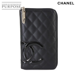 新品同様 シャネル CHANEL カンボンライン ラウンドファスナー 長財布 レザー エナメル ブラック A26710 ココマーク 90235549