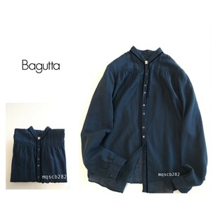 バグッタ Bagutta ウールブレンド バンドカラー ブラウス size 40 ネイビー mad in Italy