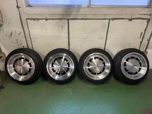 P-SLOT風ホイール 15インチ8Jインセット25 PCD100 PCD114.3マルチ4穴 165/55R15 タイヤセット 中古品 ゴルフ2 ロードスター シビック等に