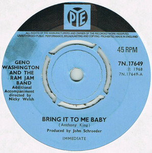 ●GENO WASHINGTON AND THE RAM JAM BAND / BRING IT TO ME BABY [UK 45 ORIGINAL 7inch シングル MOD SOUL 試聴]