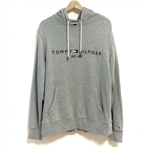 トミーヒルフィガー TOMMY HILFIGER パーカー サイズXL - グレー×ダークネイビー×レッド メンズ 長袖/プルオーバー トップス