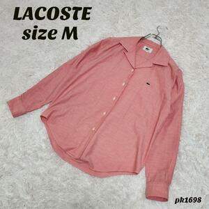 ☆☆訳あり【LACOSTE ラコステ】コットンシャツ オープンシャツ ワンポイント刺 サイズM ピンク系☆☆