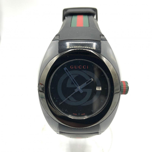 【中古】GUCCI SYNC 137.1 ラバーベルト ブラック クォーツ グッチ 腕時計　ベルト切れ[240017617838]