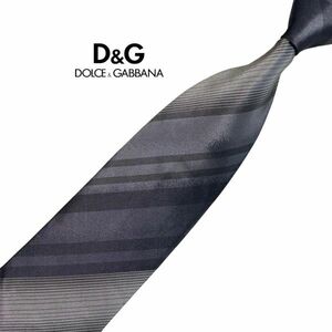 DOLCE&GABBANA 高級ネクタイ ストライプ柄 グレー系グラデーション ドルチェ&ガッバーナ D&G ITALY製 ネコポス可 USED t853