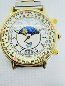 1円☆稼働☆【TIMEX】タイメックス CELL ムーンフェイス サン&ムーン デイト カレンダー 364T ベルト外れ【YAP68】現状品