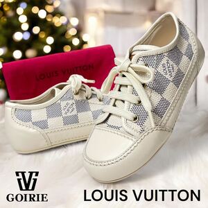 【レア品/未使用品】LOUIS VUITTON ルイヴィトン ダミエ アズール キッズスニーカー 26 袋付き 子供靴 ベージュ ゴールド金具 イタリア製