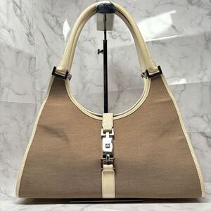 【authentic☆美品】グッチ y2k ジャッキー ハンドバッグ ショルダーバッグ キャンバス ベージュ レザー GUCCI ヴィンテージ 