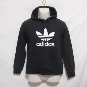 古着 男女兼用XS adidas originals/アディダス オリジナルス トレフォイルロゴ パーカー プルオーバー フーディ ブラック DT7964