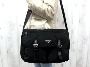 極美品 PRADA プラダ テスート ショルダーバッグ バッグ ナイロン×レザー 黒 メンズ 79834