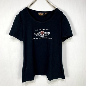 100周年 USA製 HARLEY DAVIDSON Tシャツ レディース XLサイズ ブラック 黒 ハーレー ダビッドソン 100TH アメリカ 大きい ビッグ サイズ