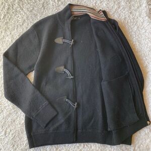 美品!!希少デザイン!! バーバリーブラックレーベル BURBERRY BLACK LABEL ドライバーズニット ダッフル トグル ノバチェック 刺繍 M 黒