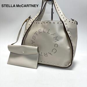 i50【美品】ステラマッカートニー STELLA McCARTNEY　パンチングロゴ　スタッズ　ビジュー　ハンドバッグ　トート　ポーチ付き