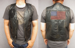 M ハーレーダビッドソン 「Iron Distressed」 レザー ベスト 革ベスト スリムフィット M～Lサイズ相当 Harley-Davidson ライダース