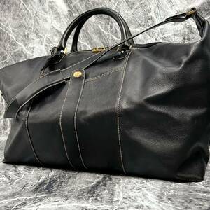 1円【極美品 大容量】ダンヒル dunhill ボストンバッグ 2way 本革 レザー ショルダー メンズ ビジネス トラベル 旅行 シボ 金具ロゴ 黒