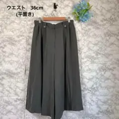 T154レディースガウチョパンツ　ダックグリーン　プリーツ　美品　L相当