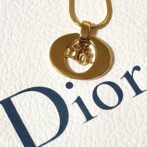 美品 クリスチャンディオール Christian Dior ネックレス ペンダント スウィング ロゴ オーバル サークル ゴールド スネーク 刻印 金色 299