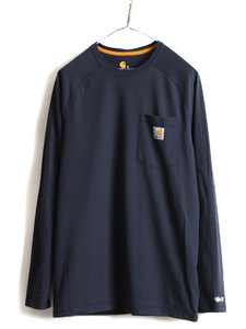 US企画 ■ CARHARTT フォース ポケット付き 長袖 Tシャツ ( メンズ M ) 古着 カーハート 日本未発売 FORCE ポケT ロンT ワンポイント 紺