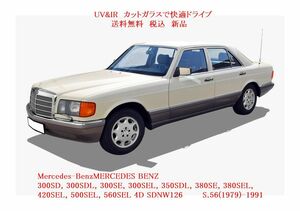 送税込 UV&IR 断熱フロントガラス Sクラス W126　緑/緑（右Ｈ用）