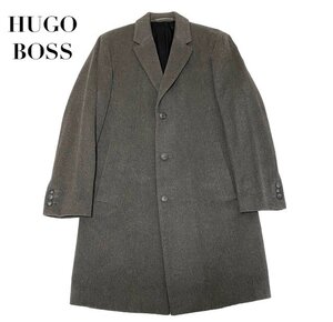 中古 ヒューゴボス HUGO BOSS チェスターコート ウール カシミヤ混 グレー メンズ Mサイズ 相当