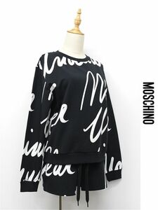 ZO-K349/美品 MOSCHINO セットアップ トレーナー スウェット ショートパンツ ショーツ 総柄 ストレッチ ウエストゴム XS M相当 黒