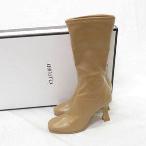 美品 CELFORD ストレッチミドルブーツ ベージュ size36/セルフォード　0203