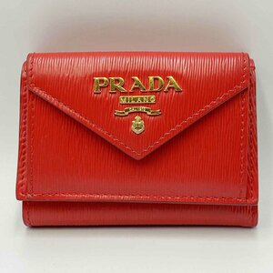 PRADA 1MH021 コンパクトウォレット＜財布＞プラダ 三つ折り レディース ブランド レッド系 ゴールド金具 レザー