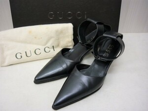 GUCCI グッチ レザー アンクルストラップパンプス 101 0137 ブラック 黒 34 1/2 ベルト 101 0137　a