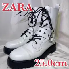 超美品 ZARA レースアップブーツ ミドル丈 サイドジップ ベルト