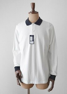 ● 新品 DRESS (にしのや) ◆21AW 鹿の子 クレリック ポロシャツ (ホワイト/ネイビー Lサイズ) 長袖シャツ ドレス NISHINOYA ◆WX15