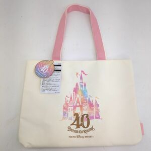 未使用品 Disney ディズニー トートバッグ アイボリー ピンク キャンバス 東京ディズニーリゾート 40周年 タグ付 ◆3102/掛川店