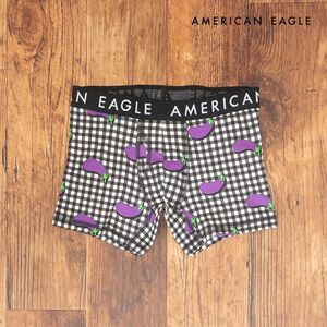 1円/AMERICAN EAGLE/Mサイズ/ボクサートランクス 3234-3349 チェック柄 なすび アンダーウェア 新品/黒×白/ih209/