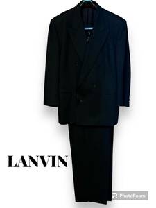 rrkk2855 ランバン LANVIN ダブル スーツ RAYON CUPRO BEMBERG PURE LAINE VIERGE 100% サイズ50 濃紺 MADE IN ITALY