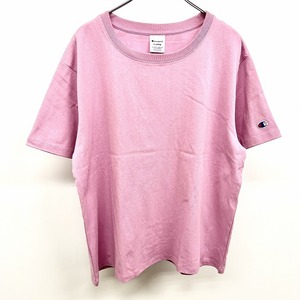 チャンピオン 【新品】Champion Tシャツ 半袖 丸首 プルオーバー 袖にロゴパッチ 綿100% XL 杢ピンク 杢ラベンダーピンク系 レディース