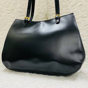 R595 CELINE セリーヌ トートバッグ ハンドバッグ 肩がけ A4収納可能 大容量 レザー 黒 ブラック