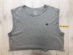 Champion チャンピオン レディース ワンポイントロゴ刺繍 ショート丈 カットオフ ノースリーブ カットソー 2XL 杢グレー