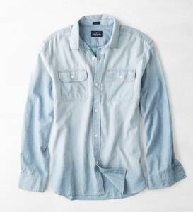 * ラスト２* AE アメリカンイーグル 長袖シャツ AEO デニムワークウェアシャツ ダンガリー シャツ XXXL / Light Blue *