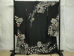 平和屋着物■豪華振袖　駒刺繍　絞り　舞花文　黒地　金彩　鈴乃屋扱い　正絹　逸品　CAAJ8336ku