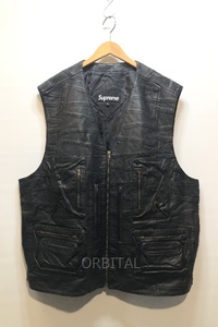 経堂) Supreme シュプリーム 23SS パッチワーク ラムレザー カーゴベスト Patchwork Leather Cargo Vest ブラック XL 国内正規