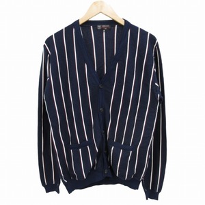 ミッシェルクランオム M.K HOMME ストライプカーディガン ニット Vネック 48 L 紺 ネイビー 白 ホワイト MKFFI-72110 ■GY31 /SS