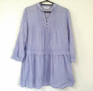 【USED品】marie claire bis マリクレールビス ノーカラー コットンチュニック/サイズ11R/着丈約77cm/ドット柄/パープル/ブラウス/ZNA48