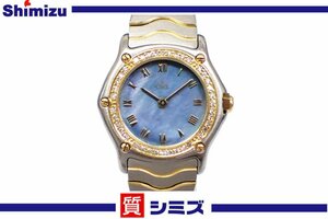 1円【EBEL】良品 稼働品 エベル クラシックウェーブ 1057902 K18/750YGベゼル 純正ダイヤ コンビ シェル文字盤 レディース腕時計◆質屋