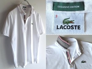 ネコポス対応 LACOSTE × EDIFICE エディフィス別注 ラコステ 襟裏切替 トリコロールライン ワニロゴ 鹿の子 ポロシャツ 3 ホワイト 白