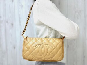 極美品 CHANEL シャネル ヴィンテージ キャビアスキン ココマーク ハンドバッグ ショルダーバッグ バッグ レザー ベージュ系 78079