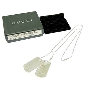 【箱付き】 GUCCI グッチ シルバー ダブル ドッグタグ ボールチェーン ネックレス 59.3g 925刻印 371134 ネックレス