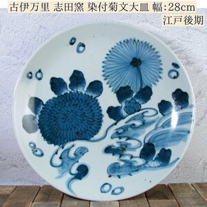 古伊万里　志田窯　染付菊文大皿　幅：28cm　江戸後期/23L004