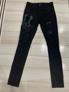 希少 正規品 Amiri Black Snake Art Patch Jeans fear of god Size 30 デニム 黒