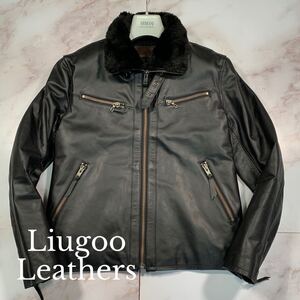 Lサイズ/2way●Liugoo Leathers リューグーレザーズ 馬革 襟ボア脱着 裏地キルティング ホースレザー シングルライダース ジャケット 